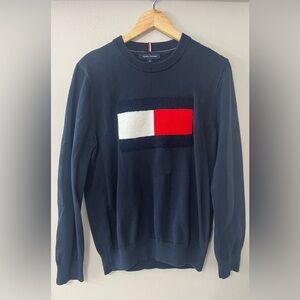 Tommy Hilfiger Flag Logo Crewneck Sweater Men’s Medium Navy Cotton Classic